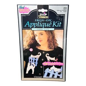 Vtg Tulip Treasures Lame Iron On Applique Kit Cool Cats Metallic Fashion Craft